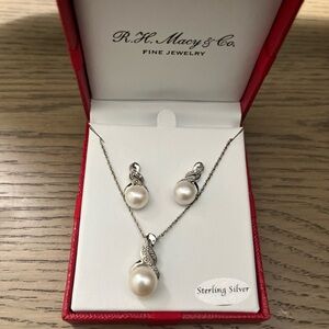 Macy's Sterling Silver and Pearl Earring Set